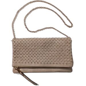 Urban Expressions Boho Tan Woven Cross Body Clutch Vegan Gold Chain Strap Purse